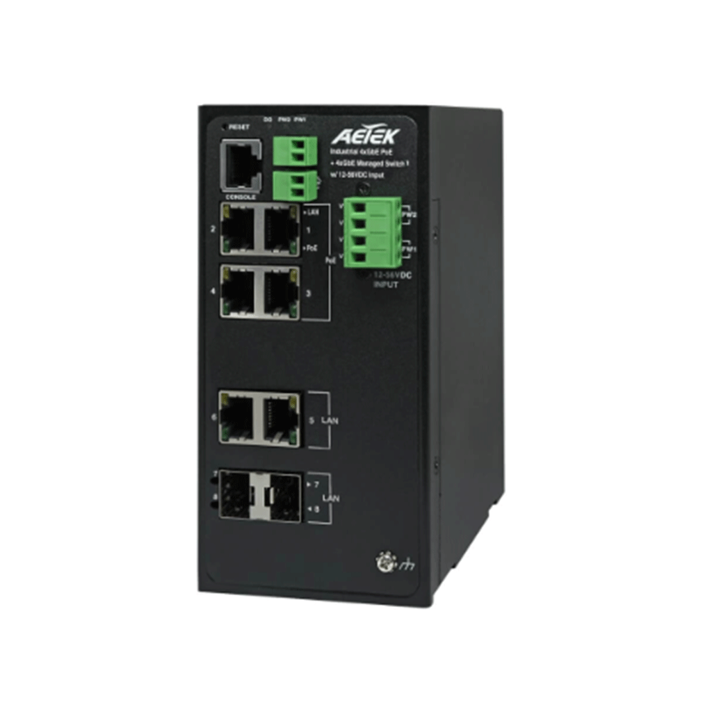 Aetek*SpOrd* Aetek 8 Port Managed 1GB Industrial PoE Switch, 4x SFP, 100W,