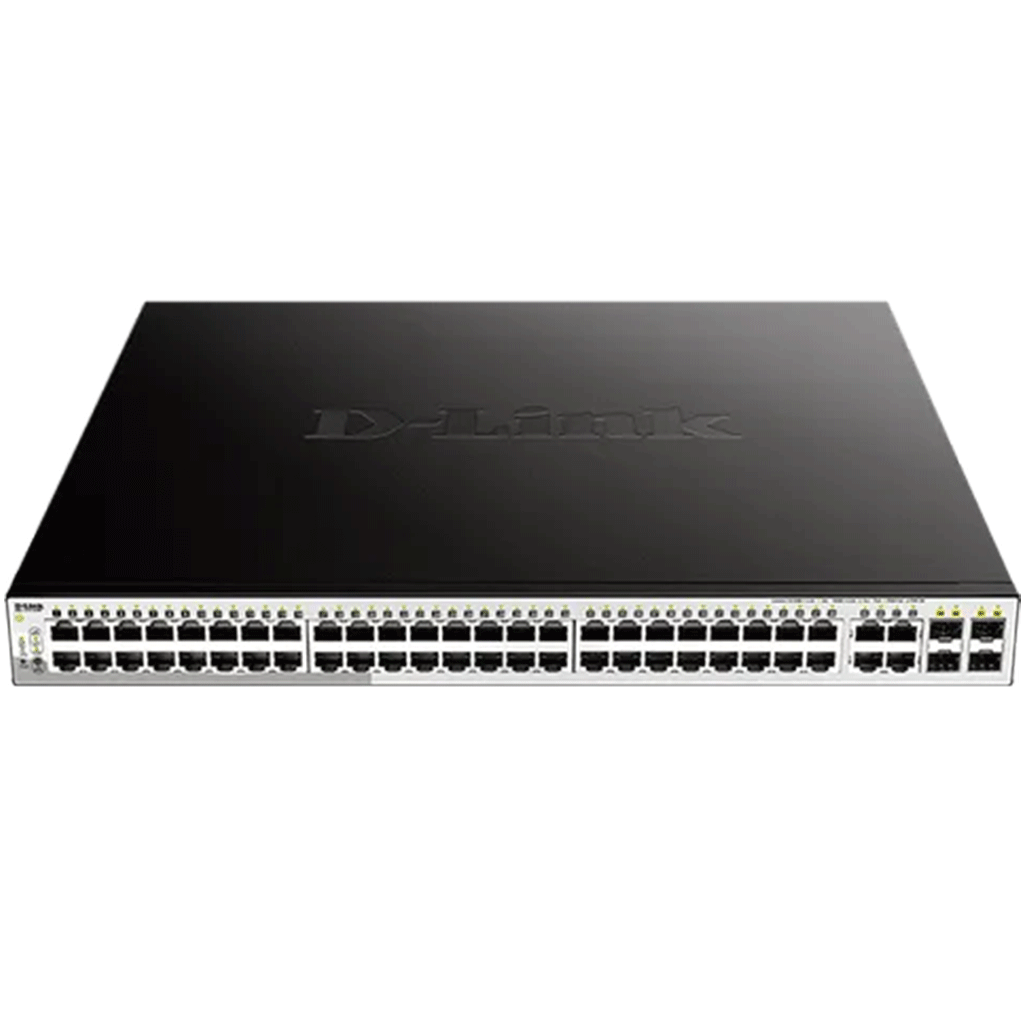 DLINK 52-PORT GIGABIT WEBSMART POE SWITCH WITH 52 RJ45 (48 POE) AND 4 COMBO SFP PORTS. POE BUDGET 370W.