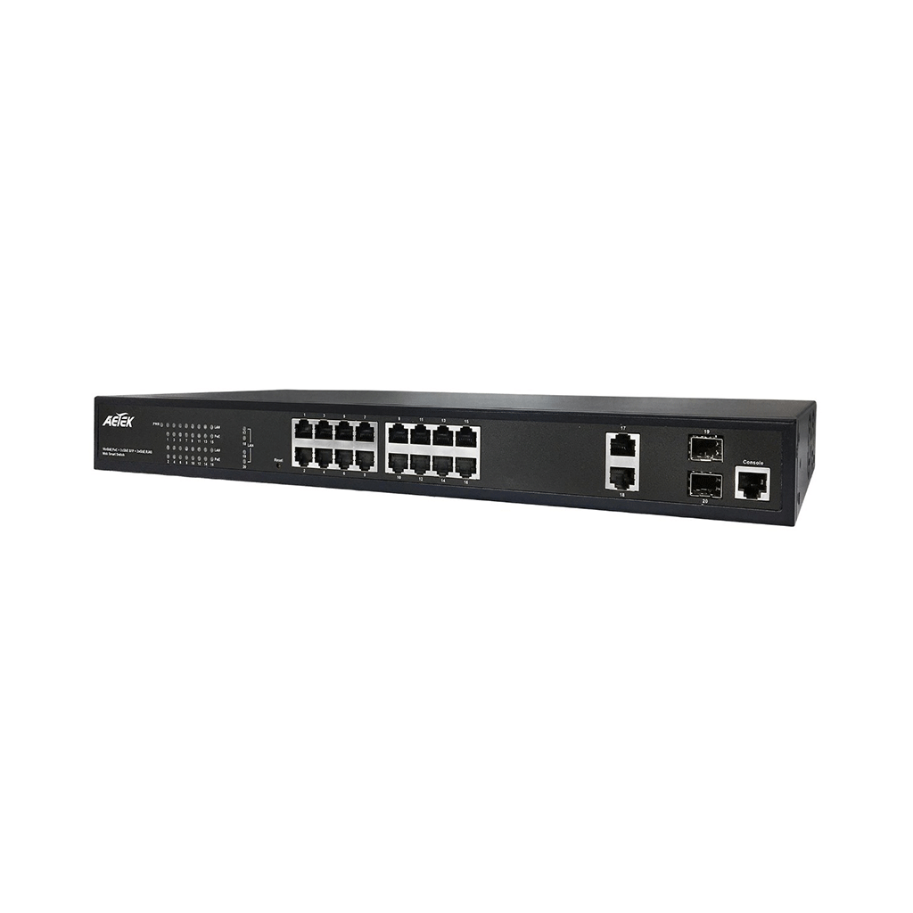 Aetek*CLR* Aetek 16 Port Managed Gigabit PoE Switch, 2x 1Gb SFP, 2x 1Gb RJ4