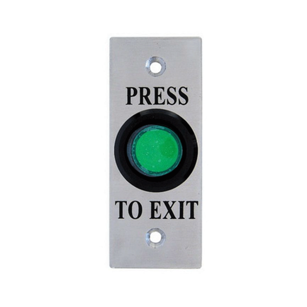 Exit button, flush mount, illuminated, green, architrave plate, fly le ...