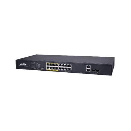 AetekAetek 16 Port Unmanaged PoE Switch, 2x 1Gb SFP/RJ45, EX Mode, 250W