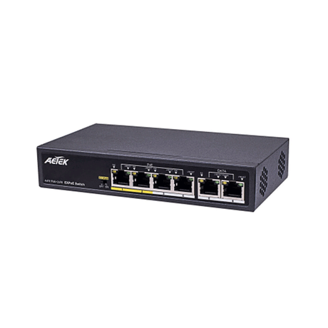 AetekAetek 4 Port Unmanaged PoE Switch, 2x 100Mb RJ45, EX Mode, 65W