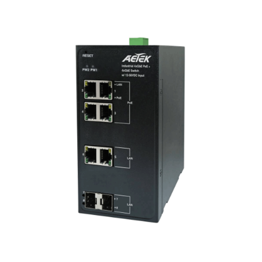 AetekAetek 4 Port Unmanaged 1Gb Industrial PoE Switch, 2x SFP/RJ45, 120W, D