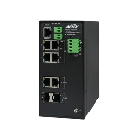 Aetek*SpOrd* Aetek 8 Port Managed 1GB Industrial PoE Switch, 4x SFP, 100W, 