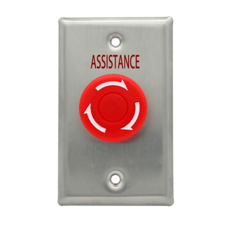 GenericAssistance Button, Big Mushroom, Red, Twist to Reset Stainless Steel