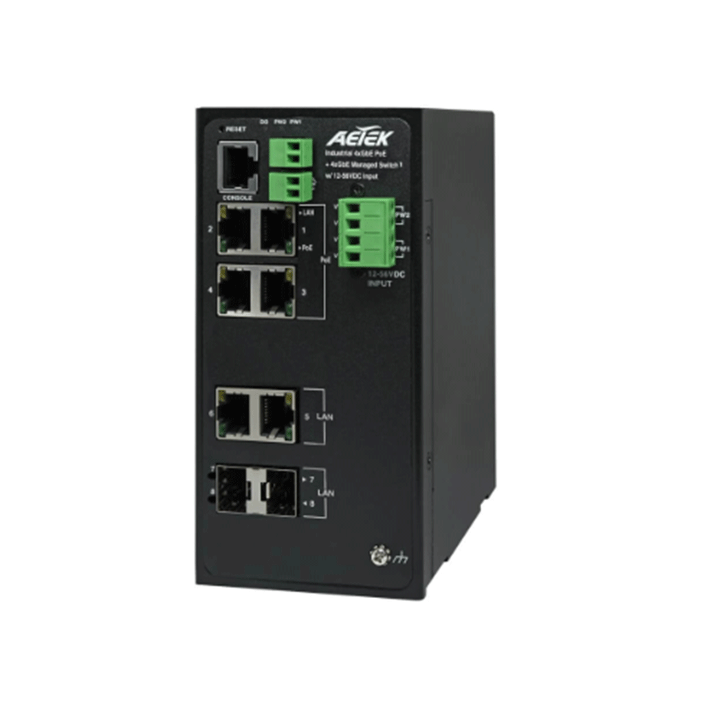 Aetek*SpOrd* Aetek 4 Port Managed 1Gb Industrial PoE Switch, 2x SFP/RJ45, 8