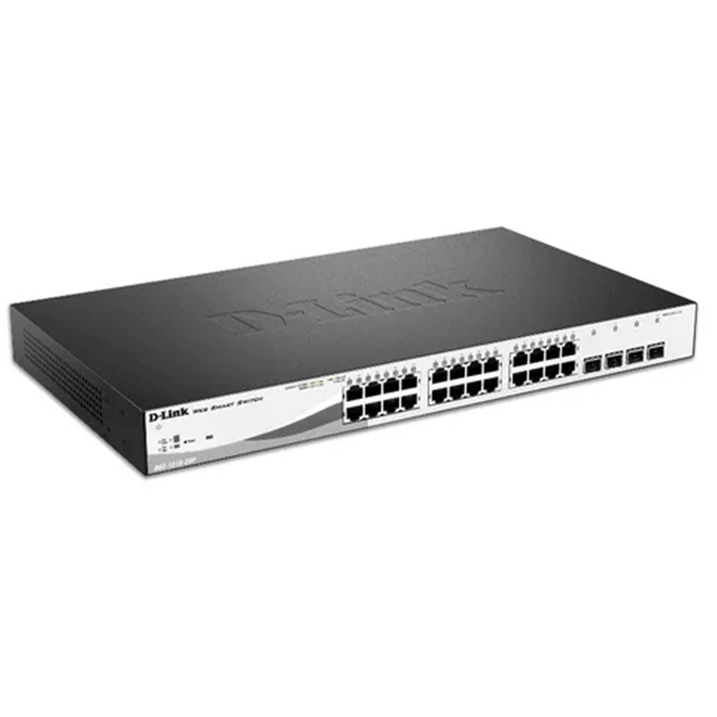 DLINK 28-PORT GIGABIT WEBSMART POE SWITCH WITH 28 RJ45 (24 POE) WITH 4 COMBO SFP PORTS. POE BUDGET 193W.