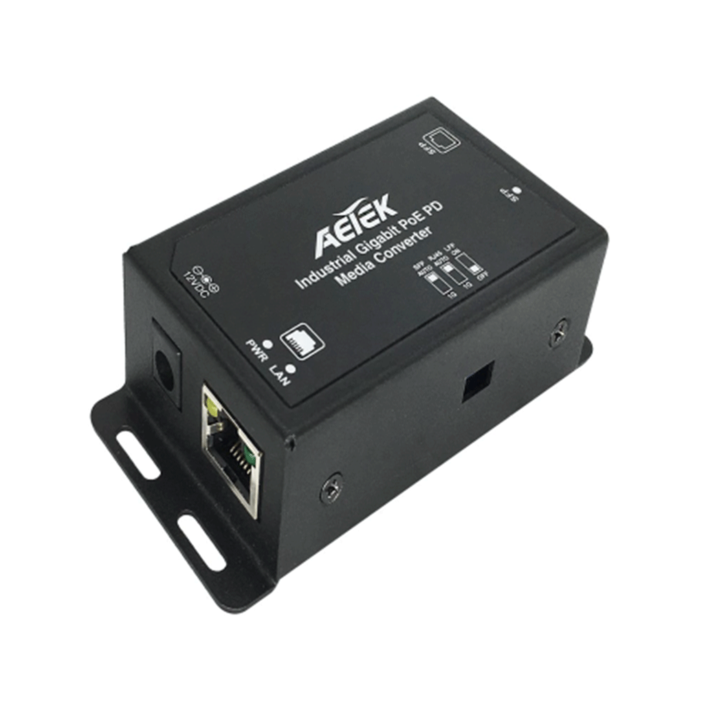 AetekAetek Industrial 1Gb Media Converter, 1x SFP, POE / 12VDC input, -40 t