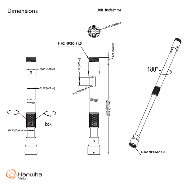 Hanwha VisionTelescopic Pendant Mount Accessory in white